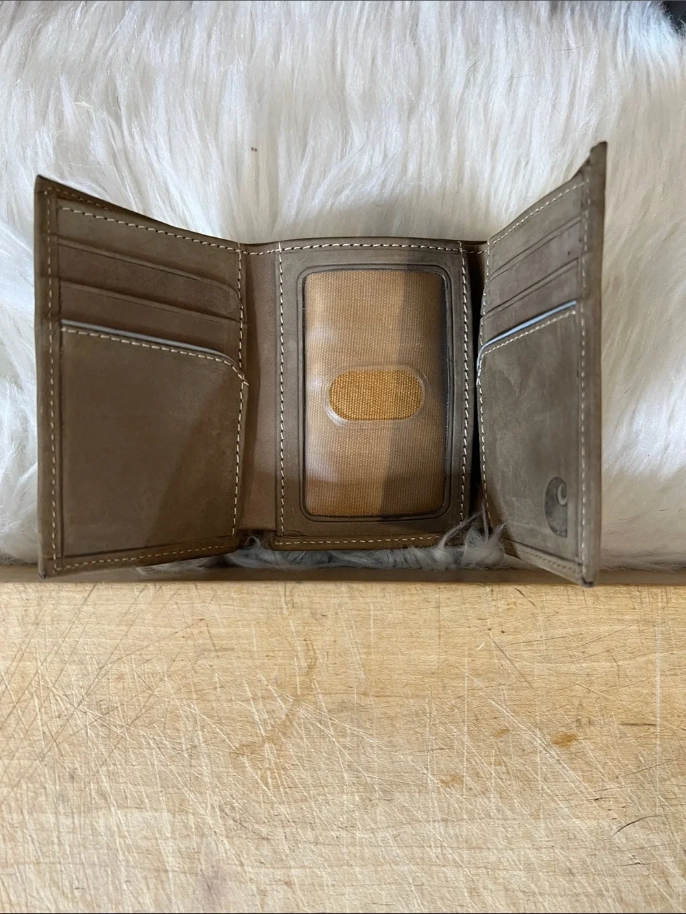 Carhartt Brown and Tan Leather Tri-Fold Card Wallet